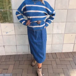 A VIEW Line Twill Skirt Denim Blue