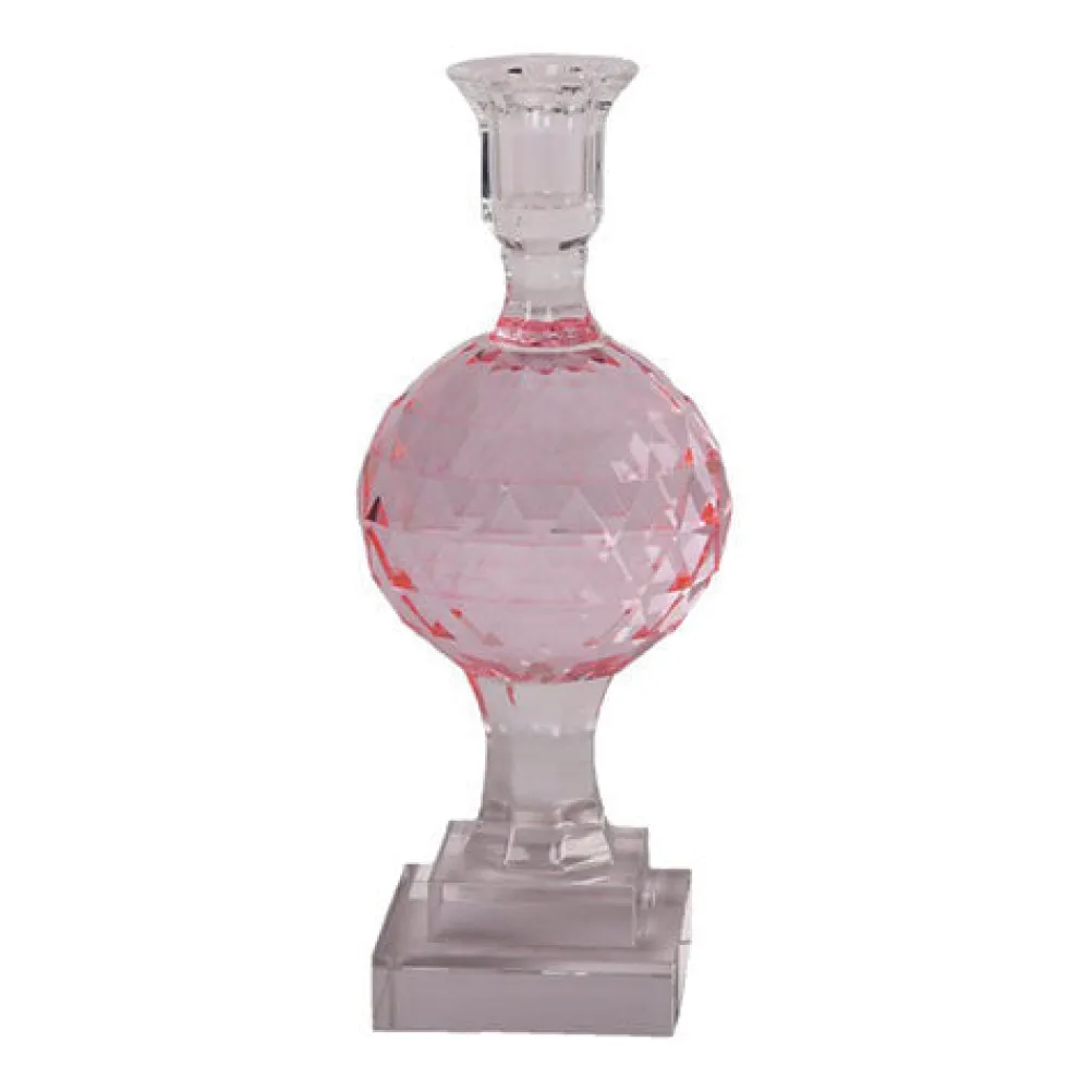 C'EST BON Høj krystal stage på fod med graveringer, pink, 25 cm