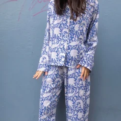 CRAFT SISTERS Pyjamas Blockprint Blue Flower