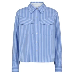 HAUTE L'AMITIE Blue Stripe Logo Print Shirt