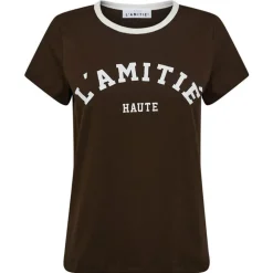 HAUTE L'AMITIE Neckline Logo Tee Mocca