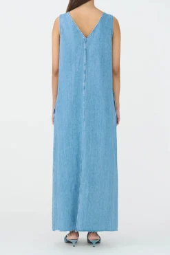 IVY COPENHAGEN Uta Distressed Maxi Dress Wash Mid Blue