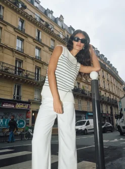 MOS MOSH Aubin Sl Stripe Knit Top Ecru