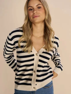 MOS MOSH Kisana Stripe Knit Cardigan Ecru