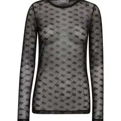 MOS MOSH Loretta Velvet Mesh Blouse Sort