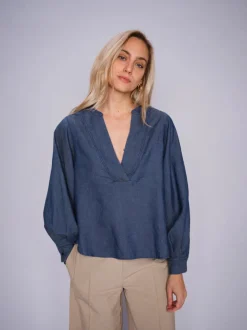 MOS MOSH Yen Denim Blouse Dark Blue