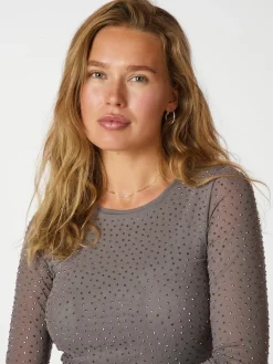 NEO NOIR Basira Stone Mesh Blouse Silver