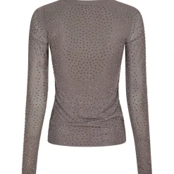 NEO NOIR Basira Stone Mesh Blouse Silver