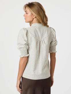 NEO NOIR Diana Crepe Stripe Blouse Brown