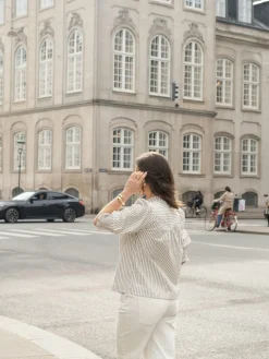 NEO NOIR Diana Crepe Stripe Blouse Brown