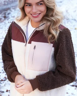 NEO NOIR Eagle Contrast Teddy Jacket Burgundy