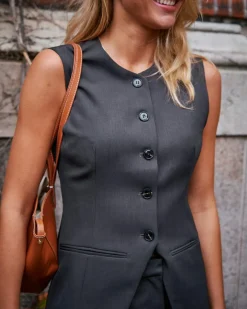NEO NOIR Fabia Structure Waistcoar Dark Grey