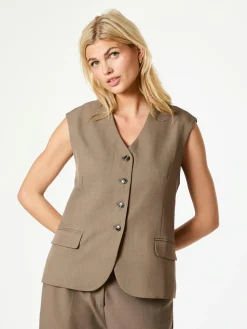 NEO NOIR Gamina Structure Waistcoat Khaki