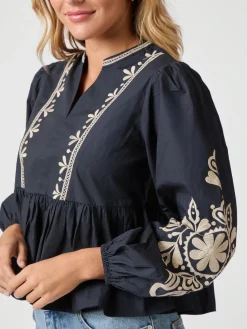 NEO NOIR Ginia Emb Blouse Navy