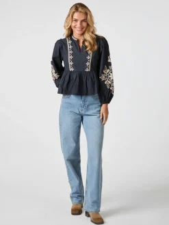NEO NOIR Ginia Emb Blouse Navy