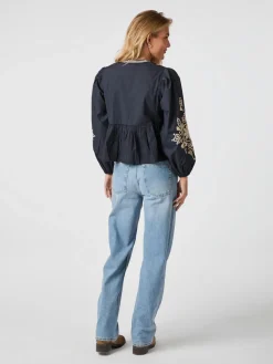 NEO NOIR Ginia Emb Blouse Navy