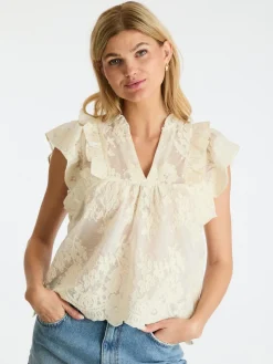 NEO NOIR Jayla Big Embroidery Top Off White