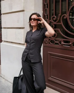 NEO NOIR Jules Pinstripe Blouse Antracit