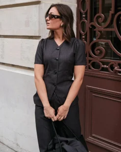 NEO NOIR Jules Pinstripe Blouse Antracit