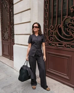 NEO NOIR Jules Pinstripe Blouse Antracit