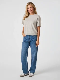 NEO NOIR Missy Knit Tee Light Grey Melange