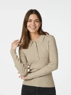 NEO NOIR Panama Knit Blouse Beige Melange