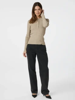 NEO NOIR Panama Knit Blouse Beige Melange