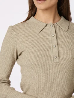 NEO NOIR Panama Knit Blouse Beige Melange