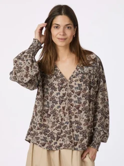 NEO NOIR Rhia Drapy Ivy Blouse Taupe