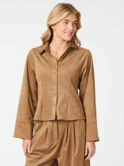 NEO NOIR Rosa Faux Suede Shirt Cognac