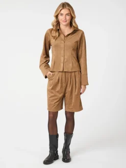 NEO NOIR Rosa Faux Suede Shirt Cognac