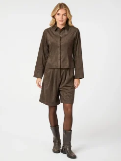 NEO NOIR Rosa Faux Suede Shirt Dark Brown