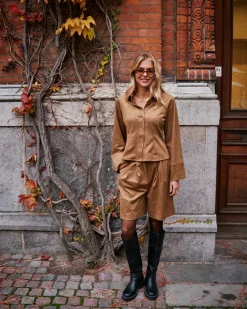 NEO NOIR Rosa Faux Suede Shirt Cognac