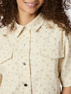 NEO NOIR Tiki Floral Denim Shirt Off White