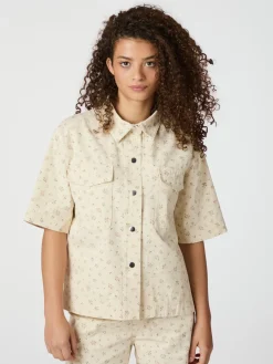 NEO NOIR Tiki Floral Denim Shirt Off White