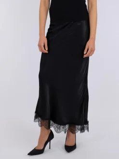 NEO NOIR Veroni Satin Lace Skirt Sort