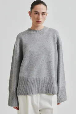 SECOND FEMALE Alpha Knit O-Neck Grey Melange