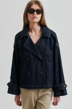 SECOND FEMALE Columbus Trench Jacket Dark Blue Denim