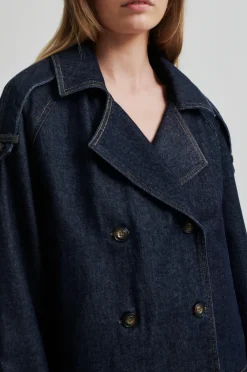 SECOND FEMALE Columbus Trench Jacket Dark Blue Denim